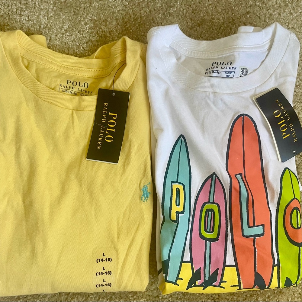 2 NWT Polo Ralph Lauren Kids' Yellow and Graphic White Tees